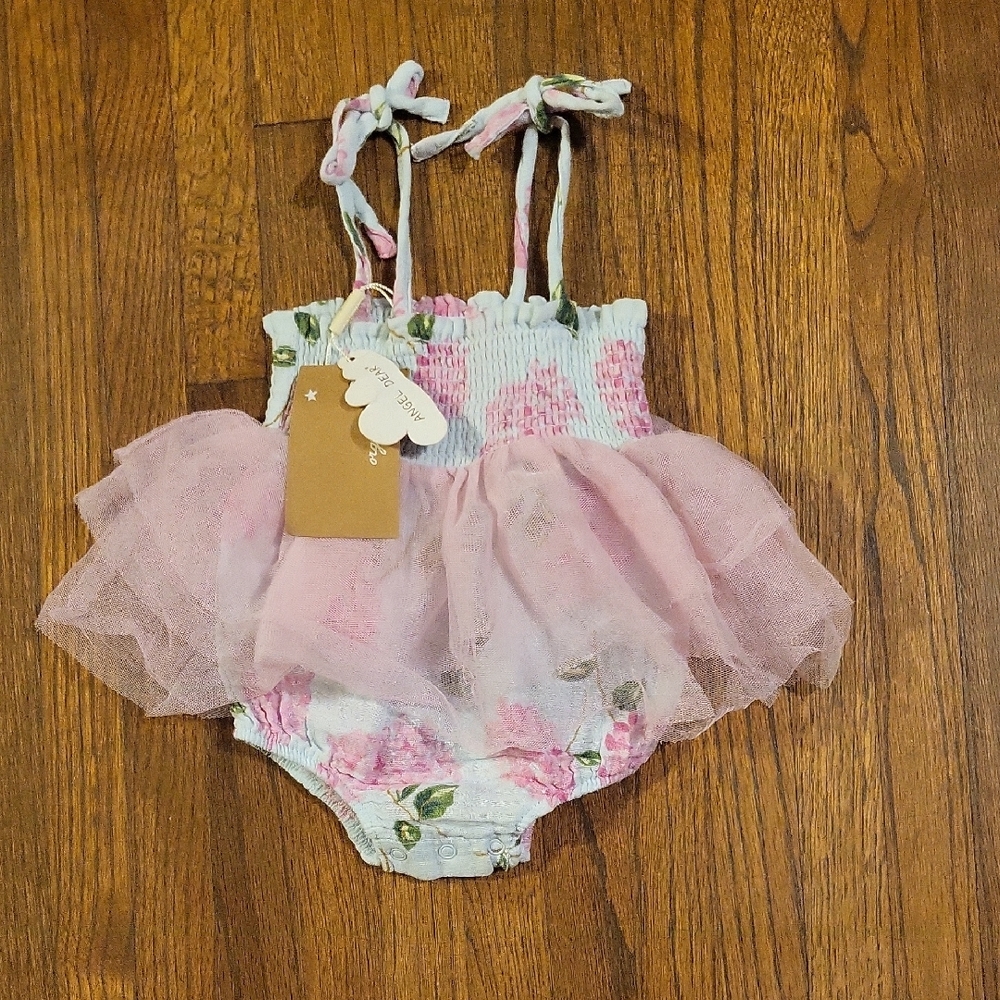 Angel Dear Pink and White Floral Bubble Outfit with Tutu